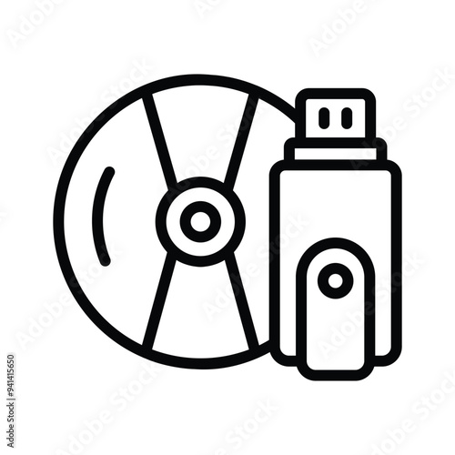 Usb with compact disc, icon of data storage in modern style