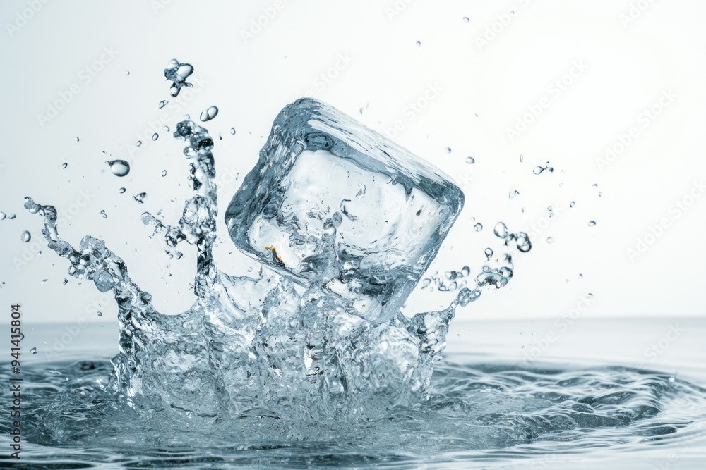 Ice Cube Splashing into Water Creating a Spray Ice Cube Splashing into Water Creating a Spray