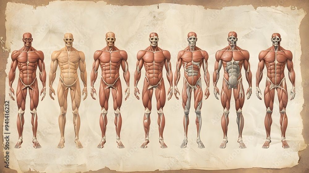 Anatomical Diagram of the Muscular System: A detailed anatomical diagram of the human muscular system, showing all major muscle groups in a realistic and scientific style.
Anatomical Diagram of the Muscular System: A detailed anatomical diagram of the human muscular system, showing all major muscle groups in a realistic and scientific style.