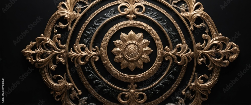 An exquisite ornate gold wall decoration featuring a floral design, perfect for enhancing luxury and elegance in interior spaces. An exquisite ornate gold wall decoration featuring a floral design, perfect for enhancing luxury and elegance in interior spaces.