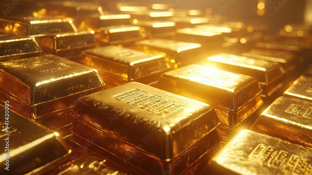 A close-up view of gleaming gold bars, showcasing their rich color and luxurious shine, perfect for financial and investment themes. A close-up view of gleaming gold bars, showcasing their rich color and luxurious shine, perfect for financial and investment themes.