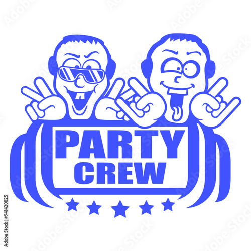 Party Crew 2 Metal Guys Men Friends Two Team Music DJ Headphone Sunglasses Night Dancing Clubber Raver Comic Humor Cartoon Cool Fun Sound Disco Club Festival Band Concert Techno Raving Discothek Love