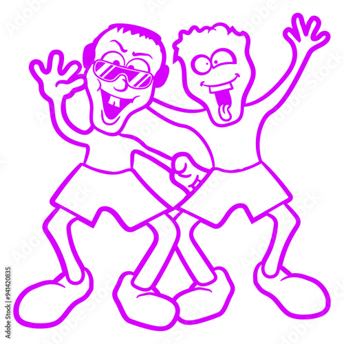 2 Waving Guys Men Crew Friends Two Team Music DJ Headphone Sunglasses Party Night Dancing Clubber Raver Comic Humor Cartoon Cool Fun Sound Disco Club Festival Band Concert Techno Raving Discothek Love