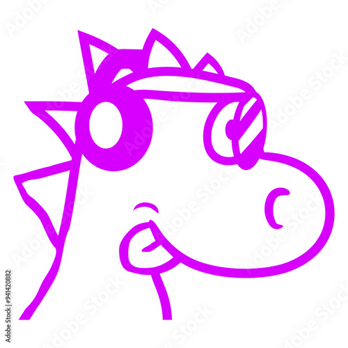 Cute Dinosaur Dino From Side Face Head Music DJ Headphone Sunglasses Party Night Dancing Clubber Raver Comic Humor Cartoon Cool Fun Sound Disco Club Festival Band Concert Techno Raving Discothek Love
