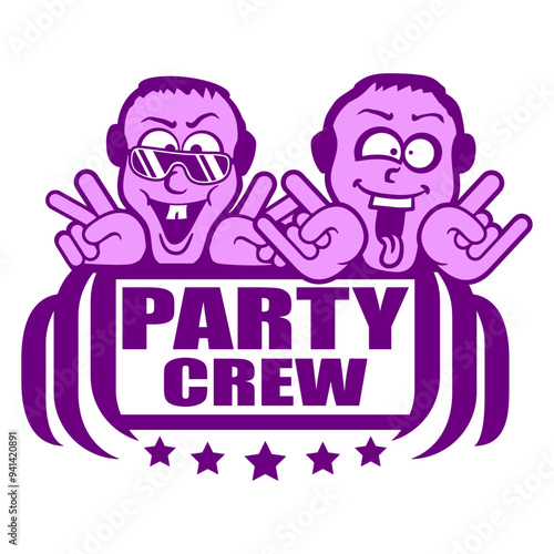 Party Crew 2 Metal Guys Men Friends Two Team Music DJ Headphone Sunglasses Night Dancing Clubber Raver Comic Humor Cartoon Cool Fun Sound Disco Club Festival Band Concert Techno Raving Discothek Love