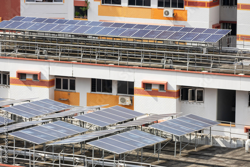 Canvas Print Solar panel installed on top of HDB block in Singapore