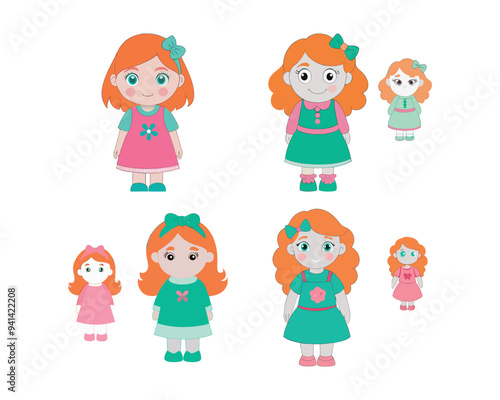 a set of cute girl cartoon vector. 