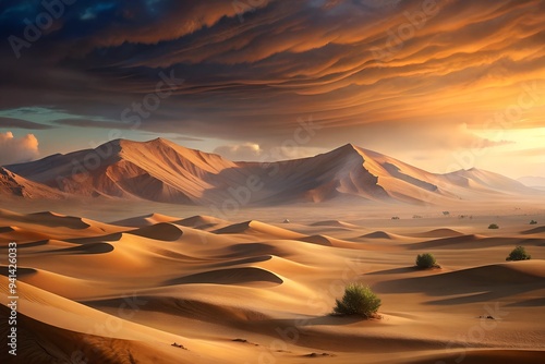 illustration of landscape sand dunes in an endless desert area