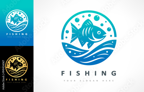Fish and sea logo. Underwater animals vector.