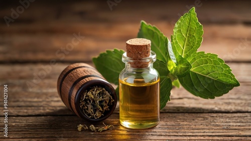 a small bottle of patchouli essential oil isolated background