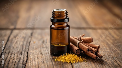 a small bottle of sandalwood essential oil isolated background