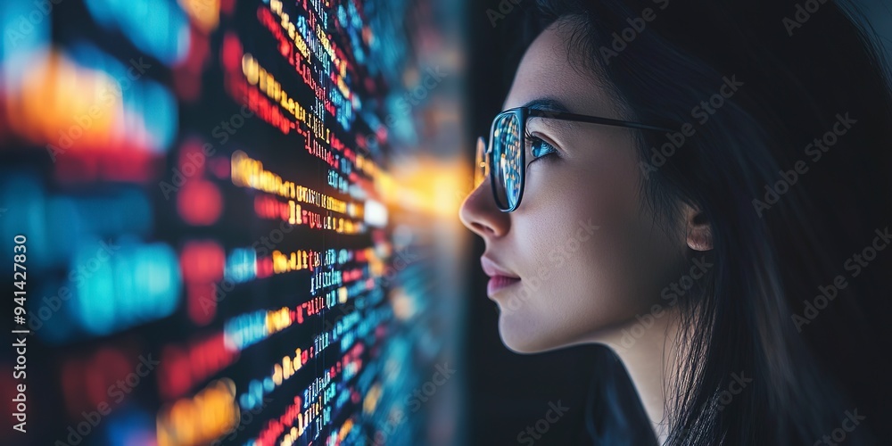 woman with code - neobrokerage concept woman with code - neobrokerage concept