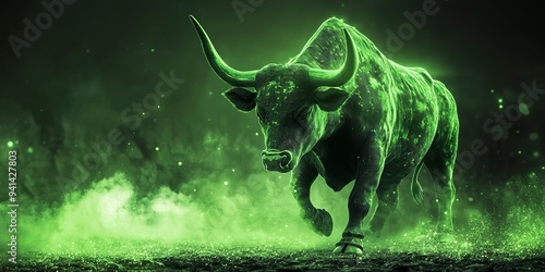 Powerful green bull indicating a bull market