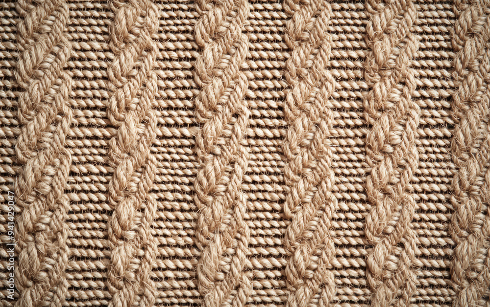 Detailed close-up of woven jute rope creating a textured and rustic pattern, perfect for natural and eco-friendly design concepts. Detailed close-up of woven jute rope creating a textured and rustic pattern, perfect for natural and eco-friendly design concepts.