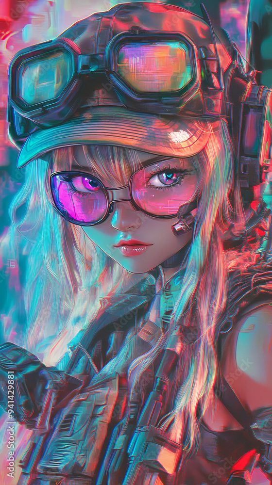 Futuristic Anime Girl with Gun and Weapon Cyborg Synthwave Phone Wallpaper Futuristic Anime Girl with Gun and Weapon Cyborg Synthwave Phone Wallpaper