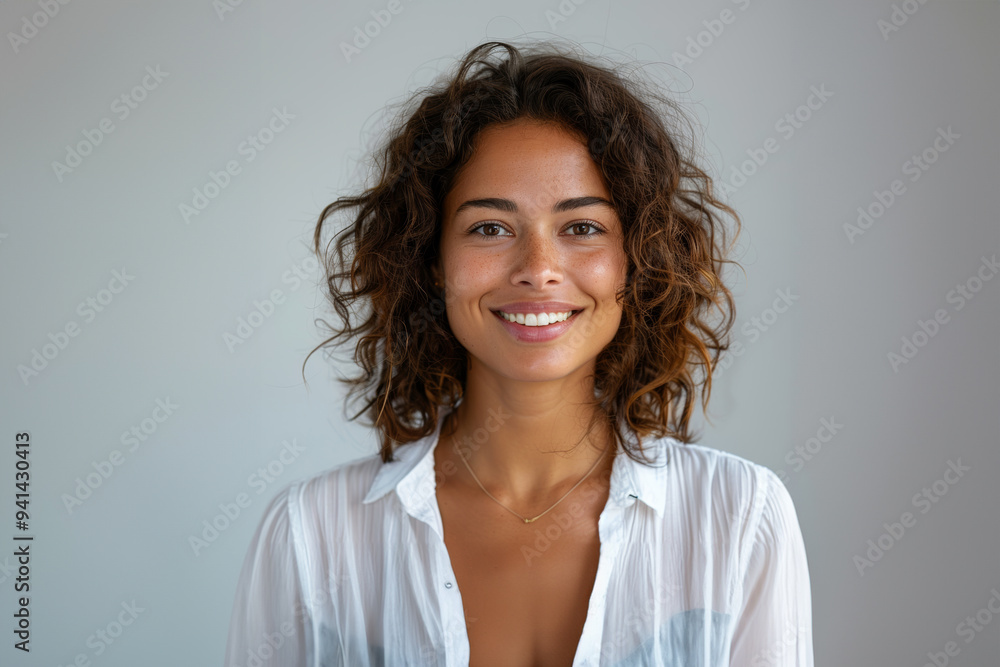 A series of portraits features a smiling young Black woman with natural curls, highlighted against simple white backdrops.
A series of portraits features a smiling young Black woman with natural curls, highlighted against simple white backdrops.