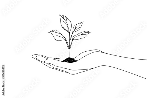 Single continuous line art growing sprout. Plant leaves seed grow soil seedling eco natural farm concept design one sketch outline drawing vector illustration