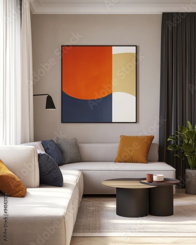 Modern interior design of living room with functional pieces