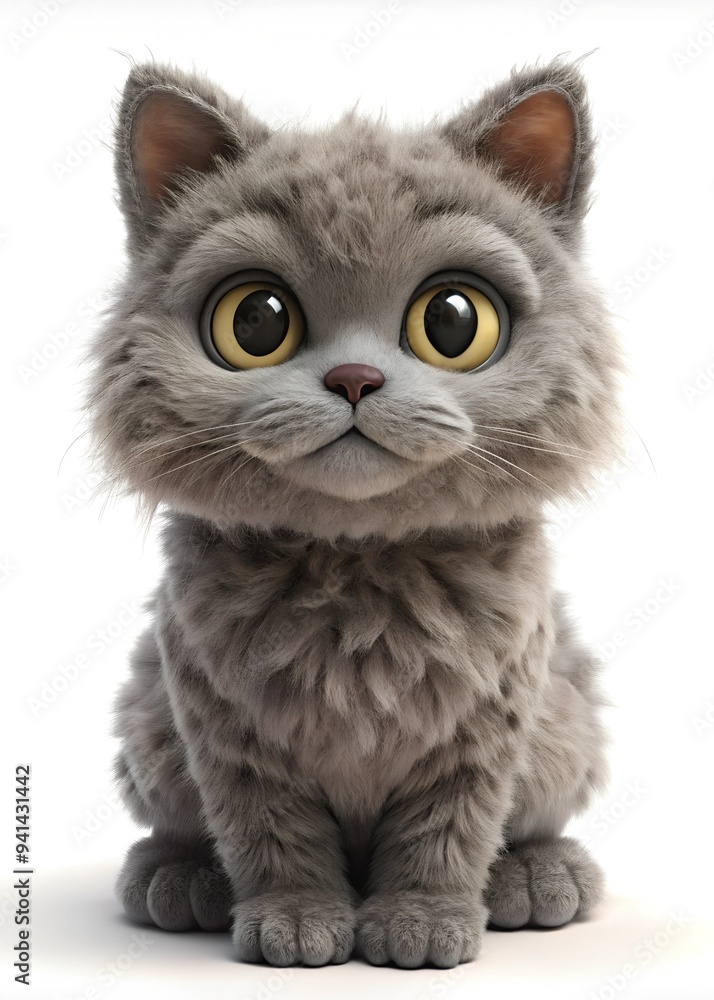 Selkirk Rex cat with a cute face, 3D render, on a white background
Selkirk Rex cat with a cute face, 3D render, on a white background