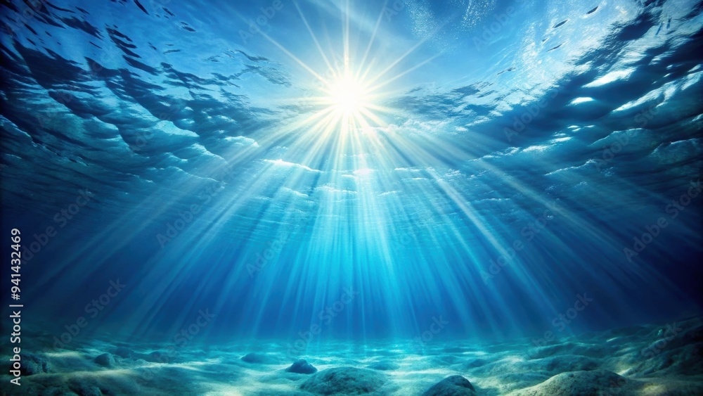 Underwater view with sun beams shining through the water, ocean, sun rays, underwater, marine life, sunlight Underwater view with sun beams shining through the water, ocean, sun rays, underwater, marine life, sunlight