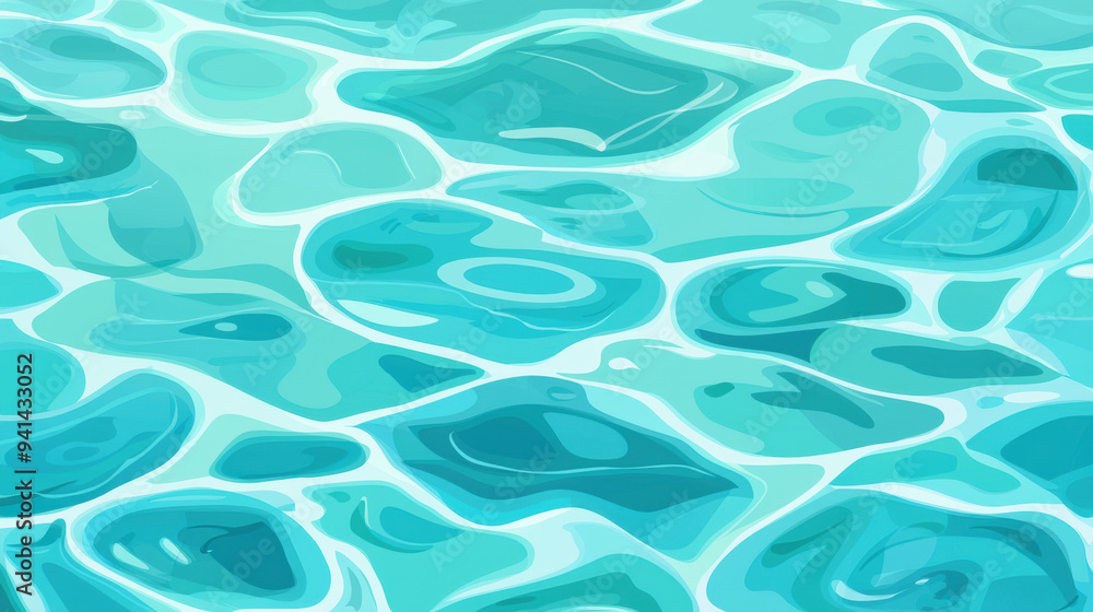 Fototapeta premium Vibrant abstract turquoise and teal water pattern, with flowing waves and ripples, perfect for backgrounds or textile designs.