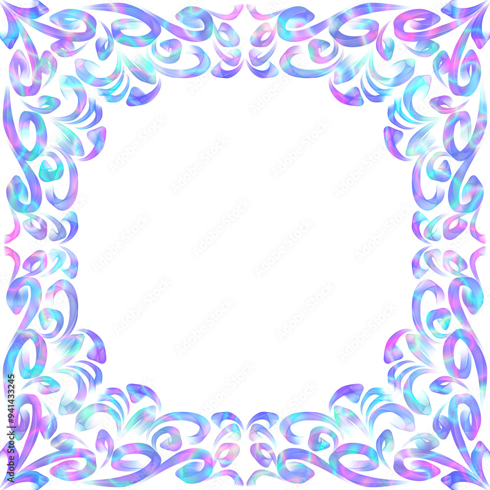 A delicate decorative frame with soft, iridescent patterns in shades of pink, purple, and white, set against a clean white background. The graceful design is ideal for elegant, feminine projects. A delicate decorative frame with soft, iridescent patterns in shades of pink, purple, and white, set against a clean white background. The graceful design is ideal for elegant, feminine projects.
