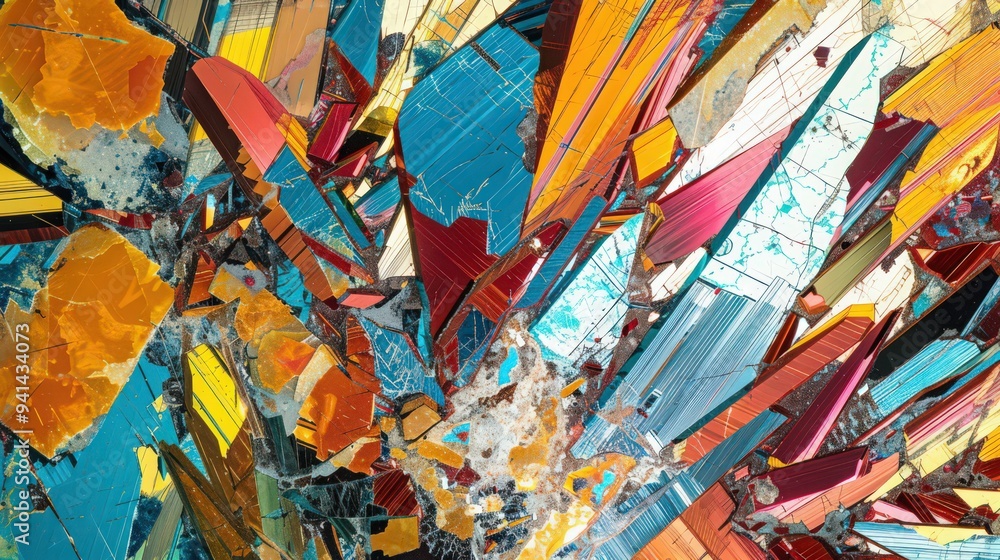 Magnified view of a mineral thin section under a microscope, revealing the crystalline structures and mineral composition