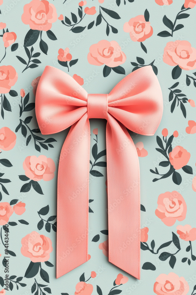 Elegant pink satin bow against a floral backdrop, perfect for festive and decorative themes, invoking a sense of celebration and elegance.