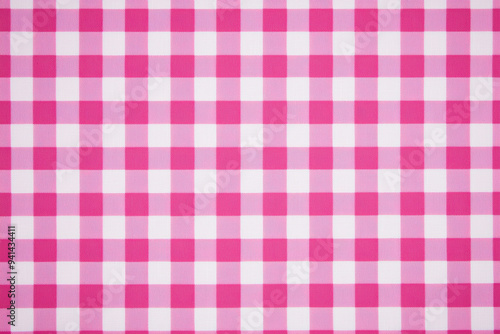 Pink and white gingham checkered pattern background. Vibrant textile design perfect for picnic, tablecloth, fashion, or decor applications.