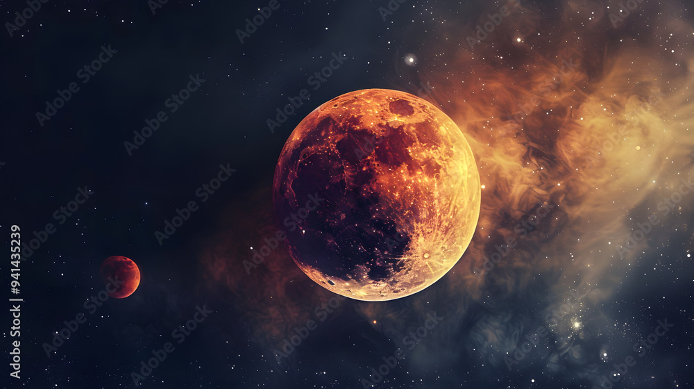 Lunar Eclipse space element watercolor style Lunar Eclipse space element watercolor style