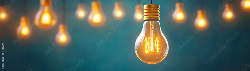 A light bulb is lit up in a dark room A light bulb is lit up in a dark room