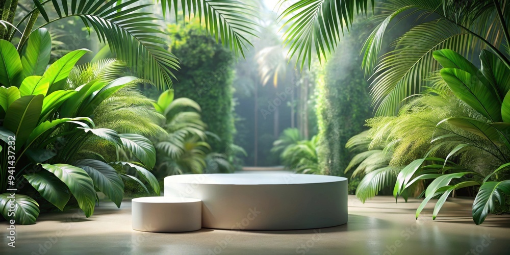 Fototapeta premium Product podium on a tropical nature background , podium, product display, tropical, nature, background, marketing, showcase