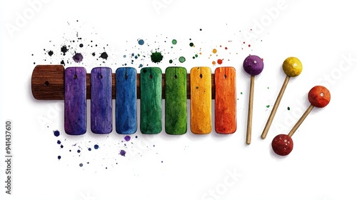 Colorful xylophone with vibrant bars and mallets, perfect for music-themed projects and educational materials. photo