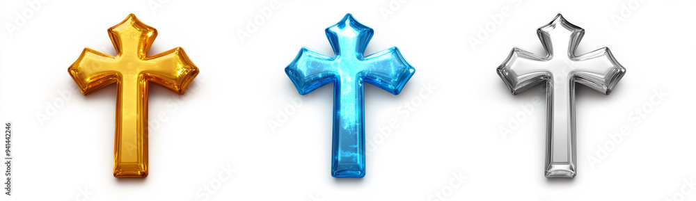 Five intricately designed crosses featuring different materials and decorations, including gems and religious symbols, on a white background.
Five intricately designed crosses featuring different materials and decorations, including gems and religious symbols, on a white background.