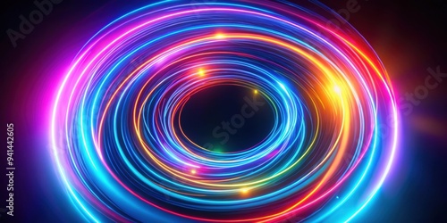 Neon lights swirling in circular motion, vibrant and colorful representation of speed and movement, neon lights