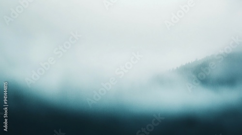 Abstract foggy landscape with blurred shapes and faint outlines, soft transitions between shades of gray and blue, representing the fog of depression and mental confusion