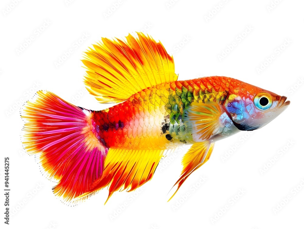 Fototapeta premium Vibrant Platy Fish with Distinctive Patterns Isolated on White Background for Ornamental Aquarium or Design Concepts