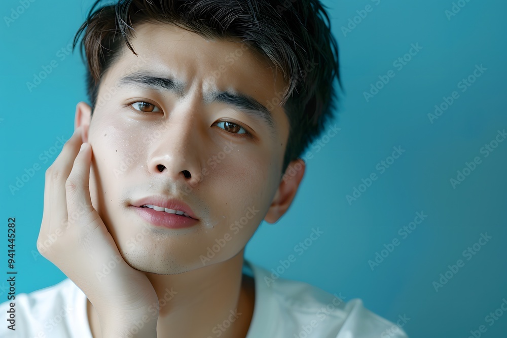 Thoughtful Portrait of a Young Man Against a Vibrant Blue Background Thoughtful Portrait of a Young Man Against a Vibrant Blue Background