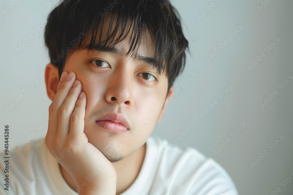 Thoughtful Portrait of a Young Man with a Pensive Expression Thoughtful Portrait of a Young Man with a Pensive Expression
