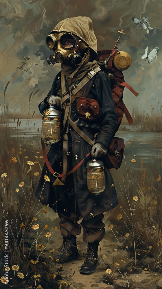 Fototapeta premium Post Apocalyptic Explorer in Nature - Digital Art