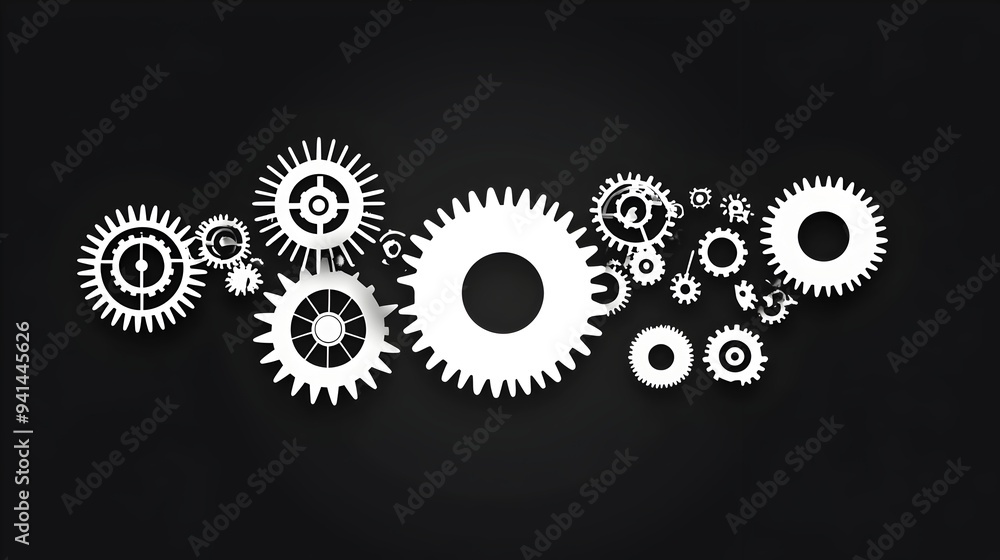 Intricate Gears and Cogs Forming a Mechanical Mechanism on a Dark Background Intricate Gears and Cogs Forming a Mechanical Mechanism on a Dark Background