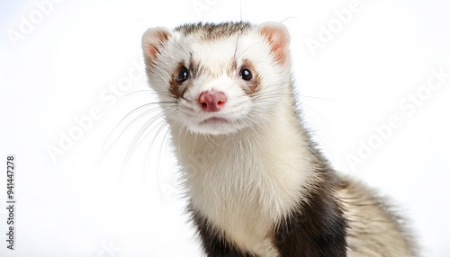 An isolated ferret standing on a white background