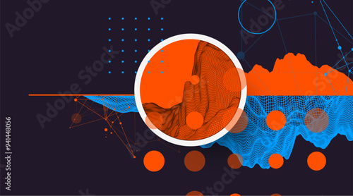 Trendy abstract wireframe mountain background. Modern science or technology art elements. Surface illustration. Vector hand drawn.