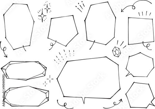 手描きの四角いフキダシセット