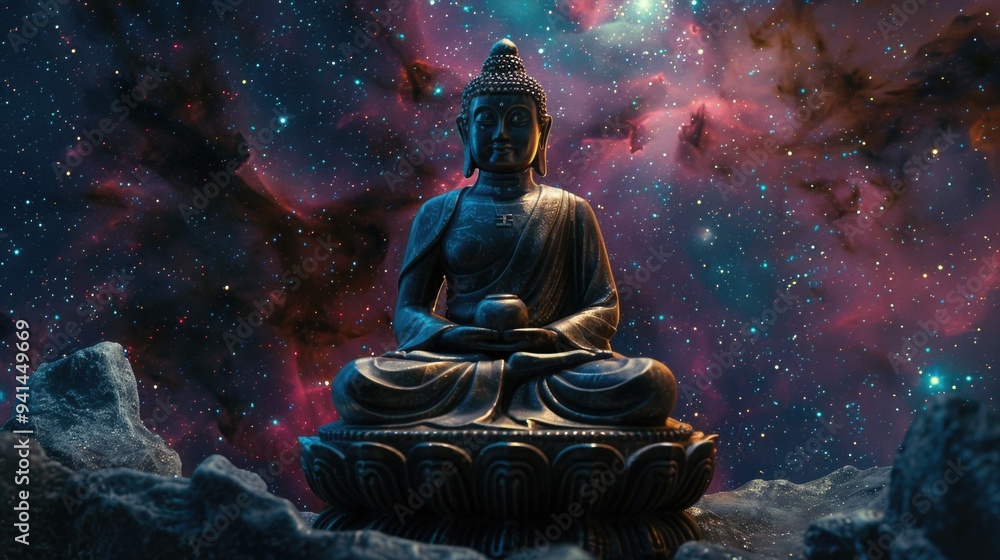 A person sits on a rock with a calm expression A person sits on a rock with a calm expression
