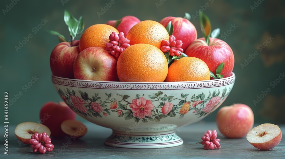 Vibrant Fruit Bowl with Apples and Oranges Generative AI Vibrant Fruit Bowl with Apples and Oranges Generative AI