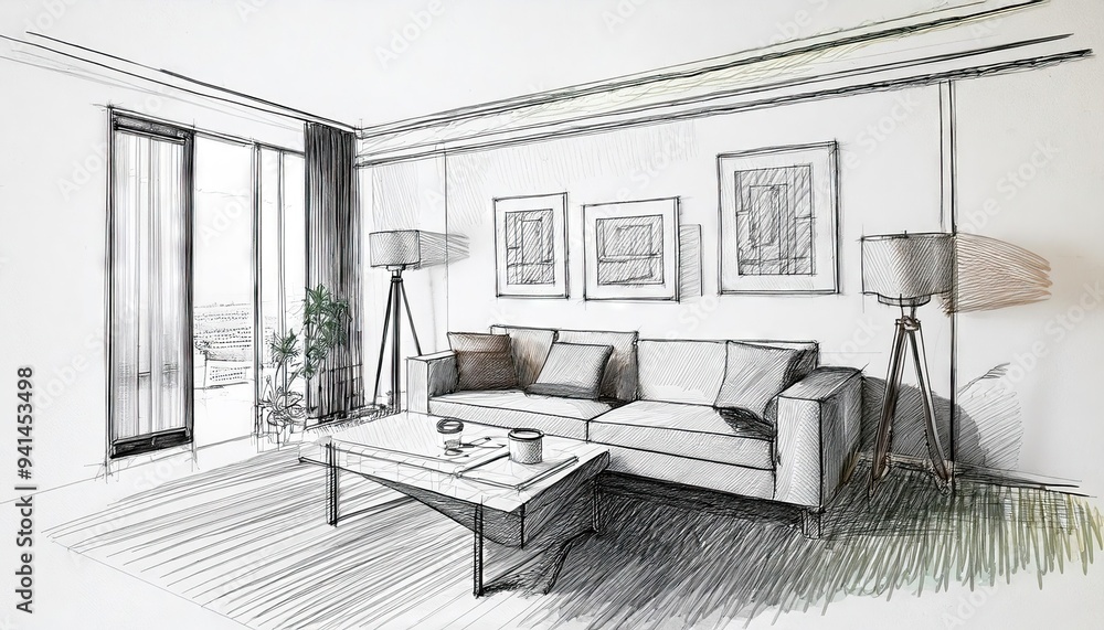 Interior living room sketch