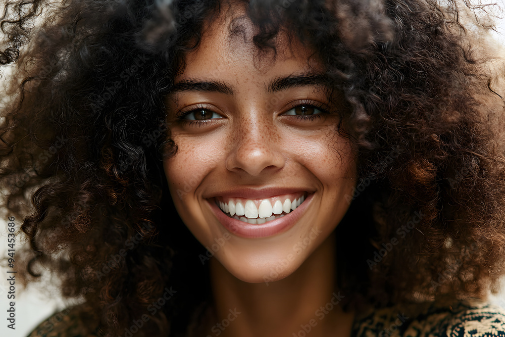 Portrait of smiling woman with curly hair Portrait of smiling woman with curly hair