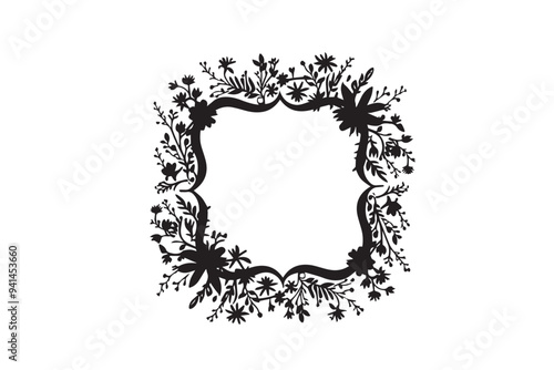 Black vector Decorative frame with ornament silhouette illustration on white background