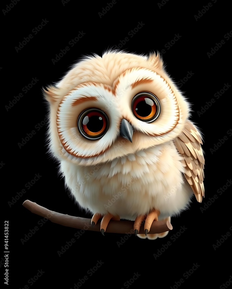 3D Illustration of a Curious Baby Owl Perched on a Branch 3D Illustration of a Curious Baby Owl Perched on a Branch